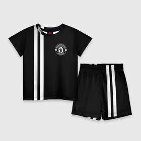 Детский костюм с шортами 3D с принтом Manchester United Black White в Петрозаводске,  |  | england | football | logo | manchester united | sport | англия | арт | лига | лого | манчестер юнайтед | спорт | текстура | фк | футбол | футбольный клуб | эмблема