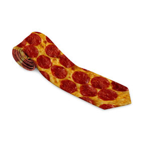Галстук 3D с принтом Пицца пепперони в Петрозаводске, 100% полиэстер | Длина 148 см; Плотность 150-180 г/м2 | pepperoni | pizza | еда | колбаса | мясо | пица | сардельки | сыр | фастфуд
