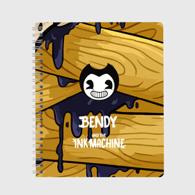 Тетрадь с принтом Bendy and the Ink Machine в Петрозаводске, 100% бумага | 48 листов, плотность листов — 60 г/м2, плотность картонной обложки — 250 г/м2. Листы скреплены сбоку удобной пружинной спиралью. Уголки страниц и обложки скругленные. Цвет линий — светло-серый
 | 0x000000123 | bendy | ink machine | бенди