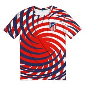 Мужская футболка 3D с принтом Atletico Madrid в Петрозаводске, 100% полиэфир | прямой крой, круглый вырез горловины, длина до линии бедер | атлетико мадрид | полосы | эмблема