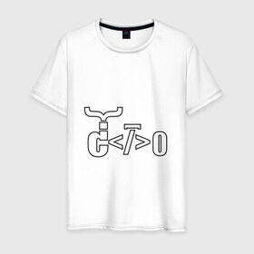Мужская футболка хлопок с принтом Велосипед программиста в Петрозаводске, 100% хлопок | прямой крой, круглый вырез горловины, длина до линии бедер, слегка спущенное плечо. | Тематика изображения на принте: велосипед | код | программирование | программист | символы