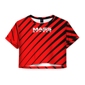 Женская футболка 3D укороченная с принтом Mass Effect в Петрозаводске, 100% полиэстер | круглая горловина, длина футболки до линии талии, рукава с отворотами | effect | game | n7 | shepard | галактика | жнец | игра | масс | нормандия | планета | шепард | эффект