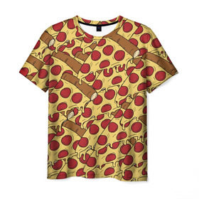 Мужская футболка 3D с принтом Pizza в Петрозаводске, 100% полиэфир | прямой крой, круглый вырез горловины, длина до линии бедер | cheese | fast food | food | junk food | pizza | еда | пицца | сыр | фастфут