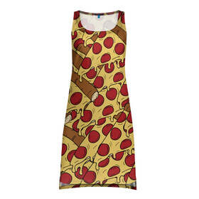 Платье-майка 3D с принтом Pizza в Петрозаводске, 100% полиэстер | полуприлегающий силуэт, широкие бретели, круглый вырез горловины, удлиненный подол сзади. | cheese | fast food | food | junk food | pizza | еда | пицца | сыр | фастфут