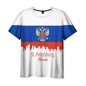 Мужская футболка 3D с принтом Санкт-Петербург в Петрозаводске, 100% полиэфир | прямой крой, круглый вырез горловины, длина до линии бедер | ленинград | питер | триколор