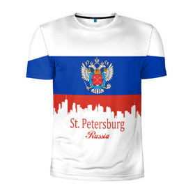 Мужская футболка 3D спортивная с принтом Санкт-Петербург в Петрозаводске, 100% полиэстер с улучшенными характеристиками | приталенный силуэт, круглая горловина, широкие плечи, сужается к линии бедра | ленинград | питер | триколор