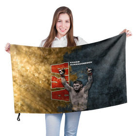 Флаг 3D с принтом Хабиб Нурмагомедов (the Eagle) в Петрозаводске, 100% полиэстер | плотность ткани — 95 г/м2, размер — 67 х 109 см. Принт наносится с одной стороны | aka | eagle | khabib | mma | ufc | орел | хабиб