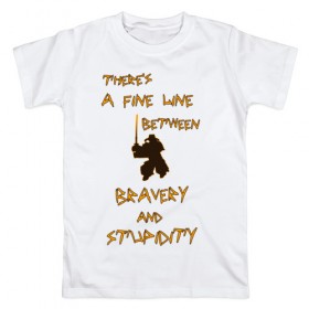 Мужская футболка хлопок с принтом Bravery and stupidity в Петрозаводске, 100% хлопок | прямой крой, круглый вырез горловины, длина до линии бедер, слегка спущенное плечо. | 