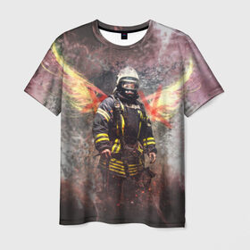 Мужская футболка 3D с принтом Пожарный в Петрозаводске, 100% полиэфир | прямой крой, круглый вырез горловины, длина до линии бедер | Тематика изображения на принте: 
