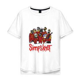 Мужская футболка хлопок Oversize с принтом SimpsKnot в Петрозаводске, 100% хлопок | свободный крой, круглый ворот, “спинка” длиннее передней части | art | bart | homer | metall | rock | simpson | simpsons | slipknot |   группа | арт | барт | гомер | металл | рок | симпсон | симпсоны | слинкнот