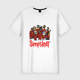 Мужская футболка премиум с принтом SimpsKnot в Петрозаводске, 92% хлопок, 8% лайкра | приталенный силуэт, круглый вырез ворота, длина до линии бедра, короткий рукав | art | bart | homer | metall | rock | simpson | simpsons | slipknot |   группа | арт | барт | гомер | металл | рок | симпсон | симпсоны | слинкнот
