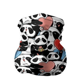 Бандана-труба 3D с принтом Funny Panda в Петрозаводске, 100% полиэстер, ткань с особыми свойствами — Activecool | плотность 150‒180 г/м2; хорошо тянется, но сохраняет форму | Тематика изображения на принте: bear | heart | positive | медведь | мишка | орнамент | панда | подарок | позитив | сердечки | сердце | сюрприз | узор