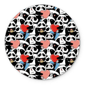 Коврик круглый с принтом Funny Panda в Петрозаводске, резина и полиэстер | круглая форма, изображение наносится на всю лицевую часть | bear | heart | positive | медведь | мишка | орнамент | панда | подарок | позитив | сердечки | сердце | сюрприз | узор