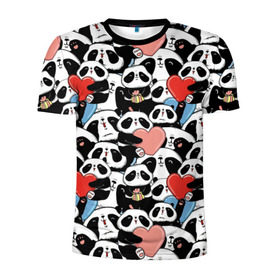 Мужская футболка 3D спортивная с принтом Funny Panda в Петрозаводске, 100% полиэстер с улучшенными характеристиками | приталенный силуэт, круглая горловина, широкие плечи, сужается к линии бедра | bear | heart | positive | медведь | мишка | орнамент | панда | подарок | позитив | сердечки | сердце | сюрприз | узор