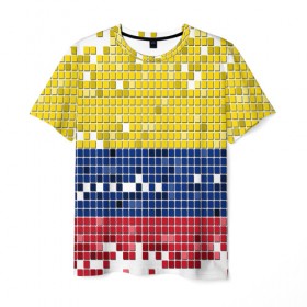 Мужская футболка 3D с принтом Флаг Колумбии в Петрозаводске, 100% полиэфир | прямой крой, круглый вырез горловины, длина до линии бедер | Тематика изображения на принте: пиксельный