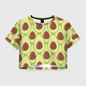 Женская футболка 3D укороченная с принтом Авокадо в Петрозаводске, 100% полиэстер | круглая горловина, длина футболки до линии талии, рукава с отворотами | Тематика изображения на принте: avocado | food | fruit | pattern | vegan | vegetarian | авокадо | веган | вегетарианство | еда | паттерн | правильное питание | фрукт
