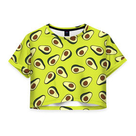 Женская футболка 3D укороченная с принтом Авокадо в Петрозаводске, 100% полиэстер | круглая горловина, длина футболки до линии талии, рукава с отворотами | Тематика изображения на принте: avocado | food | fruit | pattern | vegan | vegetarian | авокадо | веган | вегетарианство | еда | паттерн | правильное питание | фрукт
