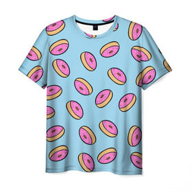 Мужская футболка 3D с принтом Пончики в Петрозаводске, 100% полиэфир | прямой крой, круглый вырез горловины, длина до линии бедер | doughnut | food | pattern | sweet | vegan | vegetarian | веган | вегетарианство | еда | паттерн | пончик | сладкое