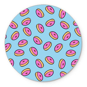 Коврик круглый с принтом Пончики в Петрозаводске, резина и полиэстер | круглая форма, изображение наносится на всю лицевую часть | doughnut | food | pattern | sweet | vegan | vegetarian | веган | вегетарианство | еда | паттерн | пончик | сладкое