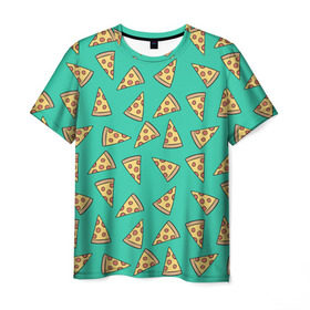 Мужская футболка 3D с принтом Pizza в Петрозаводске, 100% полиэфир | прямой крой, круглый вырез горловины, длина до линии бедер | food | pattern | pizza | vegan | vegetarian | веган | вегетарианство | еда | паттерн | пицца