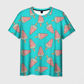 Мужская футболка 3D с принтом Ice cream Watermelon в Петрозаводске, 100% полиэфир | прямой крой, круглый вырез горловины, длина до линии бедер | food | ice cream | pattern | sweet | vegetarian | watermelon | арбуз | вегетарианство | еда | мороженое | паттерн | правильное питание | сладкое