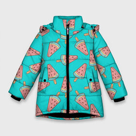 Зимняя куртка для девочек 3D с принтом Ice cream Watermelon в Петрозаводске, ткань верха — 100% полиэстер; подклад — 100% полиэстер, утеплитель — 100% полиэстер. | длина ниже бедра, удлиненная спинка, воротник стойка и отстегивающийся капюшон. Есть боковые карманы с листочкой на кнопках, утяжки по низу изделия и внутренний карман на молнии. 

Предусмотрены светоотражающий принт на спинке, радужный светоотражающий элемент на пуллере молнии и на резинке для утяжки. | food | ice cream | pattern | sweet | vegetarian | watermelon | арбуз | вегетарианство | еда | мороженое | паттерн | правильное питание | сладкое
