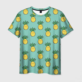 Мужская футболка 3D с принтом Ананас в Петрозаводске, 100% полиэфир | прямой крой, круглый вырез горловины, длина до линии бедер | food | pattern | vegetarian | ананас | вегетарианство | еда | паттерн | правильное питание