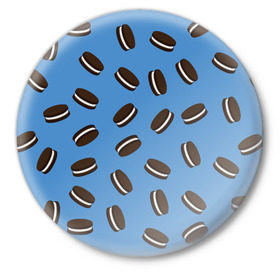 Значок с принтом Oreo в Петрозаводске,  металл | круглая форма, металлическая застежка в виде булавки | Тематика изображения на принте: cookie | food | oreo | pattern | vegetarian | вегетарианство | еда | орео | паттерн | печеньки | правильное питание