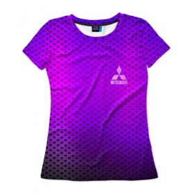 Женская футболка 3D с принтом MITSUBISHI неоновый карбон в Петрозаводске, 100% полиэфир ( синтетическое хлопкоподобное полотно) | прямой крой, круглый вырез горловины, длина до линии бедер | 