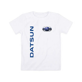 Детская футболка хлопок с принтом Datsun в Петрозаводске, 100% хлопок | круглый вырез горловины, полуприлегающий силуэт, длина до линии бедер | datsun | mi do | on do | авто | датсан | датсун | даттосан | лого | машина | тачка