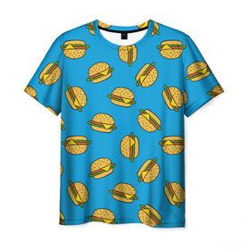Мужская футболка 3D с принтом Бургеры в Петрозаводске, 100% полиэфир | прямой крой, круглый вырез горловины, длина до линии бедер | burger | fast food | food | pattern | бургер | еда | паттерн | фастфуд