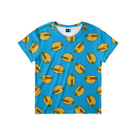 Детская футболка 3D с принтом Бургеры в Петрозаводске, 100% гипоаллергенный полиэфир | прямой крой, круглый вырез горловины, длина до линии бедер, чуть спущенное плечо, ткань немного тянется | Тематика изображения на принте: burger | fast food | food | pattern | бургер | еда | паттерн | фастфуд