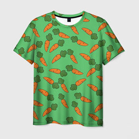 Мужская футболка 3D с принтом Carrots в Петрозаводске, 100% полиэфир | прямой крой, круглый вырез горловины, длина до линии бедер | carrot | food | pattern | vegan | vegetarian | веган | вегетарианство | еда | кролик | марковка | морковь | паттерн
