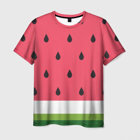 Мужская футболка 3D с принтом Арбузная в Петрозаводске, 100% полиэфир | прямой крой, круглый вырез горловины, длина до линии бедер | food | pattern | vegan | vegetarian | watermelon | арбуз | веган | вегетарианство | еда | паттерн