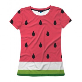 Женская футболка 3D с принтом Арбузная в Петрозаводске, 100% полиэфир ( синтетическое хлопкоподобное полотно) | прямой крой, круглый вырез горловины, длина до линии бедер | food | pattern | vegan | vegetarian | watermelon | арбуз | веган | вегетарианство | еда | паттерн