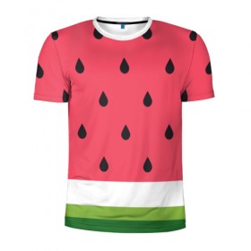 Мужская футболка 3D спортивная с принтом Арбузная в Петрозаводске, 100% полиэстер с улучшенными характеристиками | приталенный силуэт, круглая горловина, широкие плечи, сужается к линии бедра | food | pattern | vegan | vegetarian | watermelon | арбуз | веган | вегетарианство | еда | паттерн
