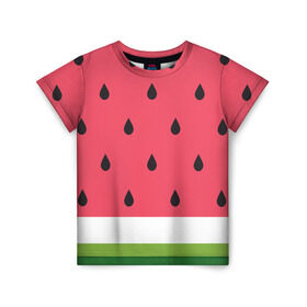 Детская футболка 3D с принтом Арбузная в Петрозаводске, 100% гипоаллергенный полиэфир | прямой крой, круглый вырез горловины, длина до линии бедер, чуть спущенное плечо, ткань немного тянется | Тематика изображения на принте: food | pattern | vegan | vegetarian | watermelon | арбуз | веган | вегетарианство | еда | паттерн