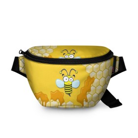 Поясная сумка 3D с принтом Пчелка в Петрозаводске, 100% полиэстер | плотная ткань, ремень с регулируемой длиной, внутри несколько карманов для мелочей, основное отделение и карман с обратной стороны сумки застегиваются на молнию | животные | лето | мед | насекомые | природа | пчела | пчелка | соты