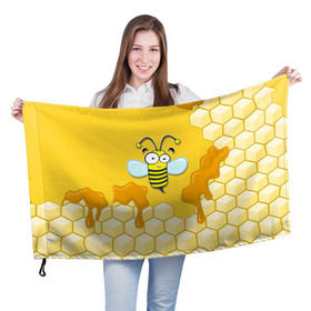 Флаг 3D с принтом Пчелка в Петрозаводске, 100% полиэстер | плотность ткани — 95 г/м2, размер — 67 х 109 см. Принт наносится с одной стороны | животные | лето | мед | насекомые | природа | пчела | пчелка | соты
