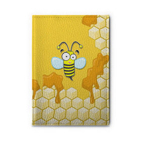 Обложка для автодокументов с принтом Пчелка в Петрозаводске, натуральная кожа |  размер 19,9*13 см; внутри 4 больших “конверта” для документов и один маленький отдел — туда идеально встанут права | Тематика изображения на принте: животные | лето | мед | насекомые | природа | пчела | пчелка | соты