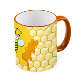 Кружка 3D с принтом Пчелка в Петрозаводске, керамика | ёмкость 330 мл | Тематика изображения на принте: животные | лето | мед | насекомые | природа | пчела | пчелка | соты