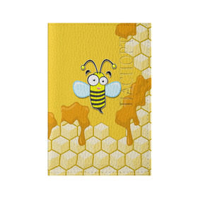 Обложка для паспорта матовая кожа с принтом Пчелка в Петрозаводске, натуральная матовая кожа | размер 19,3 х 13,7 см; прозрачные пластиковые крепления | животные | лето | мед | насекомые | природа | пчела | пчелка | соты