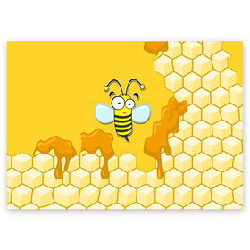 Поздравительная открытка с принтом Пчелка в Петрозаводске, 100% бумага | плотность бумаги 280 г/м2, матовая, на обратной стороне линовка и место для марки
 | животные | лето | мед | насекомые | природа | пчела | пчелка | соты
