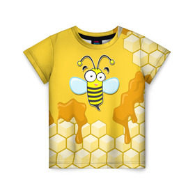 Детская футболка 3D с принтом Пчелка в Петрозаводске, 100% гипоаллергенный полиэфир | прямой крой, круглый вырез горловины, длина до линии бедер, чуть спущенное плечо, ткань немного тянется | животные | лето | мед | насекомые | природа | пчела | пчелка | соты