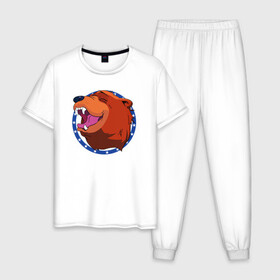 Мужская пижама хлопок с принтом Bear for Hire в Петрозаводске, 100% хлопок | брюки и футболка прямого кроя, без карманов, на брюках мягкая резинка на поясе и по низу штанин
 | bear for hire | far cry 5 | медведь | фар край 5