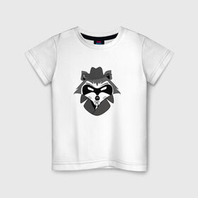 Детская футболка хлопок с принтом Гангстер енот в Петрозаводске, 100% хлопок | круглый вырез горловины, полуприлегающий силуэт, длина до линии бедер | Тематика изображения на принте: бандит | нуар | плащ | шляпа