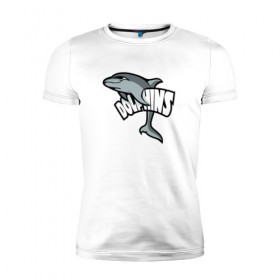 Мужская футболка премиум с принтом Дельфины в Петрозаводске, 92% хлопок, 8% лайкра | приталенный силуэт, круглый вырез ворота, длина до линии бедра, короткий рукав | дельфин | дельфины | летние | лето | море | морская | отдых | отпуск | рыба | с дельфином