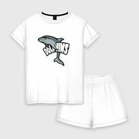 Женская пижама с шортиками хлопок с принтом Дельфины в Петрозаводске, 100% хлопок | футболка прямого кроя, шорты свободные с широкой мягкой резинкой | дельфин | дельфины | летние | лето | море | морская | отдых | отпуск | рыба | с дельфином