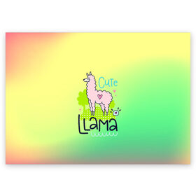 Поздравительная открытка с принтом LAMA в Петрозаводске, 100% бумага | плотность бумаги 280 г/м2, матовая, на обратной стороне линовка и место для марки
 | girl | lama | life | name | букет | девочки | дети | животные | лама | позитив | радуга | смайл | счастье