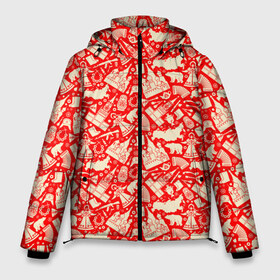 Мужская зимняя куртка 3D с принтом Русские символы в Петрозаводске, верх — 100% полиэстер; подкладка — 100% полиэстер; утеплитель — 100% полиэстер | длина ниже бедра, свободный силуэт Оверсайз. Есть воротник-стойка, отстегивающийся капюшон и ветрозащитная планка. 

Боковые карманы с листочкой на кнопках и внутренний карман на молнии. | балалайка | валенки | гармошка | знак | изба | камуфляж | кокошник | кремль | матрешка | медведь | российский | россия | русская | русский | русь | рябина | самовар | символ | стереотипы | ушанка